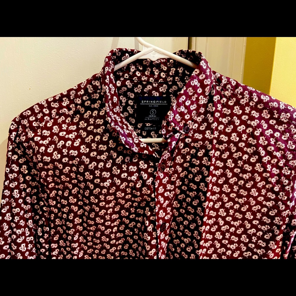 Springfield Floral Button Down (Rare Item) Maroon w/white flowers